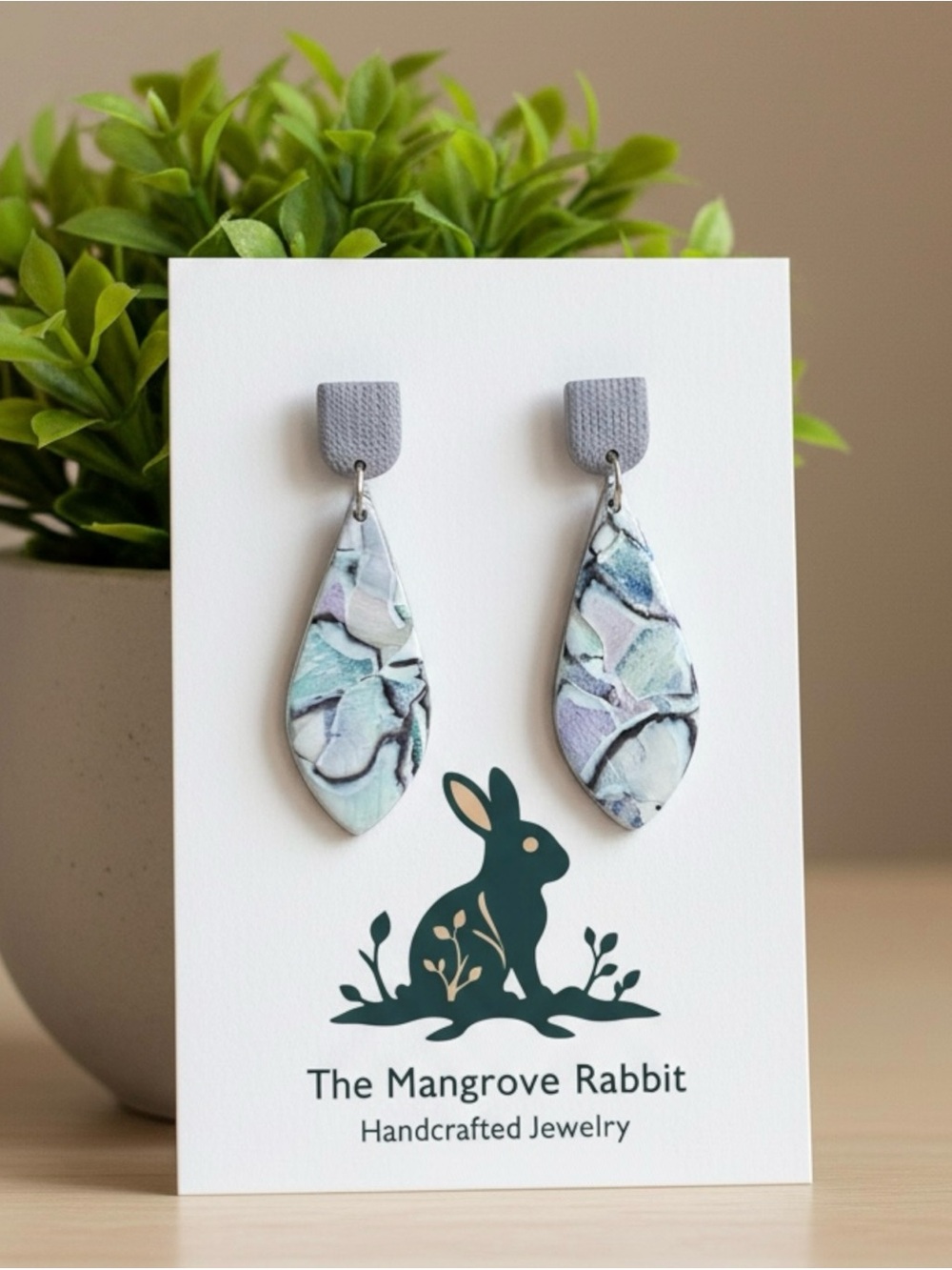 Pastel Blue Green Purple Watercolor Look Handmade Polymer Clay Dangle Earrings